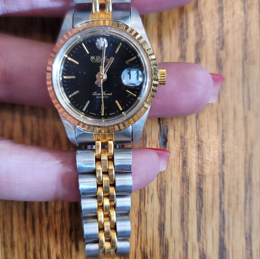Lucien Piccard Dufonte Stainless Steel Two Tone Black Dial Diamond Date Watch